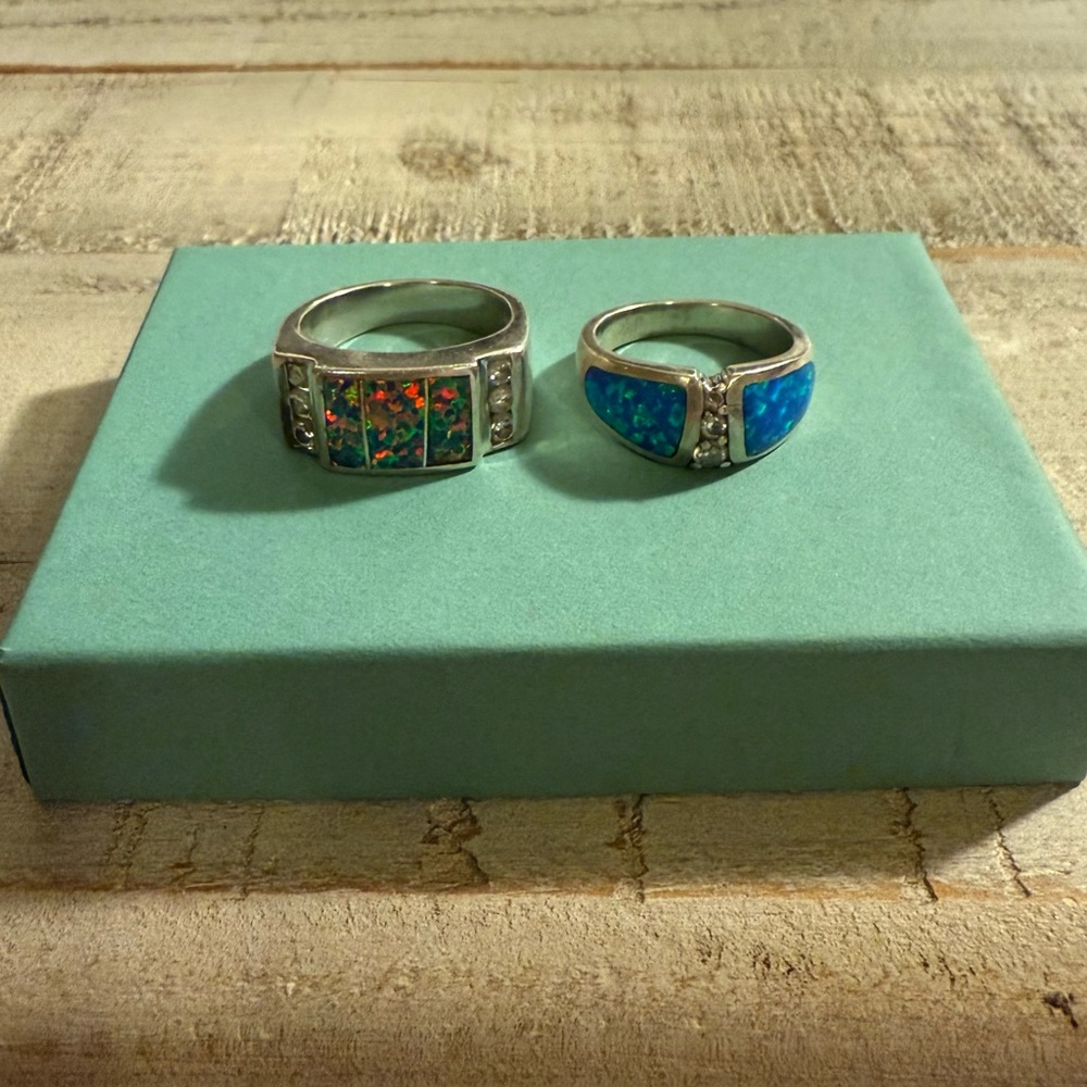 Sterling Silver southwest Lab Opal & Cubic Zirconia Ring bundle size 5.5-6.5